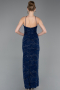Robe De Soirée Squameuse Longue Bleu Marine ABU5713