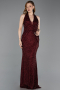 Robe Queue de Poisson Longue Perlé Rouge Bordeaux ABU6165