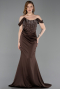 Robe Queue de Poisson Longue Satin Brun ABU6166