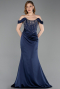 Robe Queue de Poisson Longue Satin Bleu Marine ABU6166