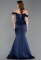 Robe Queue de Poisson Longue Satin Bleu Marine ABU6166