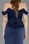 Robe Queue de Poisson Longue Satin Bleu Marine ABU6166