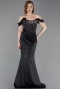 Robe Queue de Poisson Longue Satin Noir ABU6166