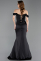Robe Queue de Poisson Longue Satin Noir ABU6166