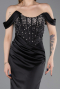 Robe Queue de Poisson Longue Satin Noir ABU6166