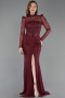 Tenue de Soirée Longue Dantelle Rouge Bordeaux ABU6169