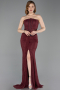 Tenue de Soirée Longue Dantelle Rouge Bordeaux ABU6169