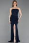 Tenue de Soirée Longue Dantelle Bleu Marine ABU6169