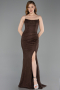 Robe de Soirée Longue Dantelle Brun ABU6172