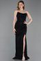 Robe de Soirée Longue Dantelle Noir ABU6172