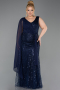 Robe De Soirée Grande Taille Longue Perlé Bleu Marine ABU6133