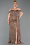 Robe De Soirée Grande Taille Longue Squameuse Cappuccino ABU6134