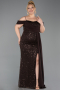 Robe De Soirée Grande Taille Longue Squameuse Brun ABU6134