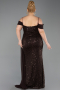 Robe De Soirée Grande Taille Longue Squameuse Brun ABU6134