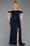 Robe De Soirée Grande Taille Longue Squameuse Bleu Marine ABU6134