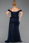 Robe De Soirée Grande Taille Longue Squameuse Bleu Marine ABU6134