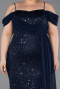 Robe De Soirée Grande Taille Longue Squameuse Bleu Marine ABU6134