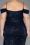 Robe De Soirée Grande Taille Longue Squameuse Bleu Marine ABU6134
