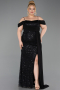 Robe De Soirée Grande Taille Longue Squameuse Noir ABU6134