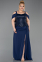 Robe de Soirée Grande Taille Longue Mousseline Bleu Marine ABU6184