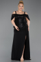 Robe de Soirée Grande Taille Longue Mousseline Noir ABU6184