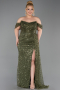 Robe De Fiançailles Grande Taille Squameuse Longue Kaki ABU3579