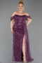 Robe De Fiançailles Grande Taille Squameuse Longue Prune ABU3579