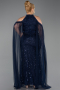 Robe de Soirée Grande Taille Longue Perlé Bleu Marine ABU6118