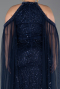 Robe de Soirée Grande Taille Longue Perlé Bleu Marine ABU6118