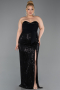 Robe de Soirée Grande Taille Longue Perlé Noir ABU5989