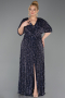 Robe De Soirée Grande Taille Squameuse Longue Bleu Marine ABU5846