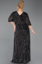 Robe De Soirée Grande Taille Squameuse Longue Noir-Argent ABU5846