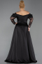 Robe Grande Taille Longue Satin Noir ABU5261