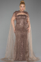 Robe de Soirée Grande Taille Longue Perlé Cuivre ABU6162