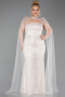 Robe de Soirée Grande Taille Longue Perlé Beige ABU6162