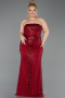 Robe de Soirée Grande Taille Longue Perlé Rouge Bordeaux ABU6162