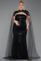 Robe de Soirée Grande Taille Longue Perlé Noir ABU6162