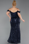 Robe De Soirée Grande Taille Longue Squameuse Bleu Marine ABU6098