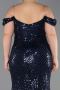 Robe De Soirée Grande Taille Longue Squameuse Bleu Marine ABU6098