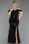 Robe De Soirée Grande Taille Longue Squameuse Noir ABU6098