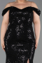 Robe De Soirée Grande Taille Longue Squameuse Noir ABU6098