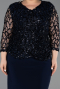 Robe De Invitation Grande Taille Midi Squameuse Bleu Marine ABK2631