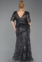 Robe de Soirée Grande Taille Longue Squameuse Anthracite ABU6149