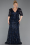 Robe de Soirée Grande Taille Longue Squameuse Bleu Marine ABU6149