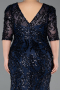 Robe de Soirée Grande Taille Longue Squameuse Bleu Marine ABU6149