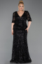 Robe de Soirée Grande Taille Longue Squameuse Noir ABU6149