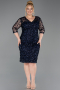 Robe De Soirée Grande Taille Midi Squameuse Bleu Marine ABK2630