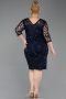 Robe De Soirée Grande Taille Midi Squameuse Bleu Marine ABK2630