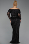Robe de Soirée Grande Taille Longue Perlé Noir ABU6187