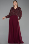 Robe Grande Taille Mousseline Longue Rouge Bordeaux ABU5859